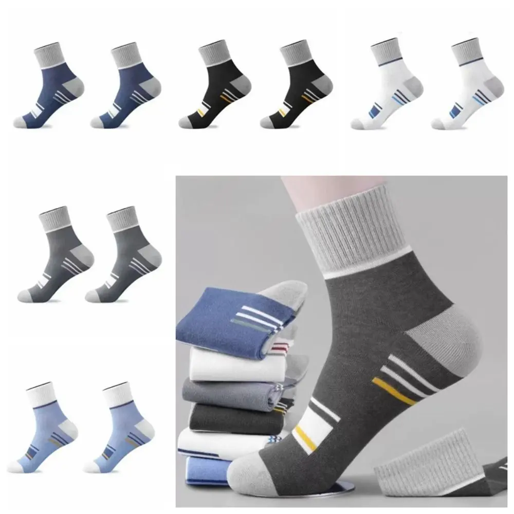 Polyester Cotton Men's Pure Cotton Socks Mid Calf Deodorant Spring Striped Casual Socks Breathable Comfortable Mid Calf Sports Sock Outdoor