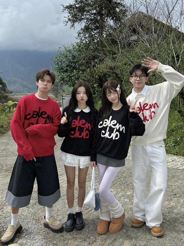 Calem.Club - Áo len dệt tay dài Calem LETTERED Sweater chất len dệt kim Premium cổ tròn form rộng unisex nam nữ thu đông