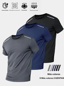 Camiseta de hombre transpirable y que absorbe la humedad para correr en verano, camiseta de secado rápido para ejercicio nocturno, set de 3 piezas