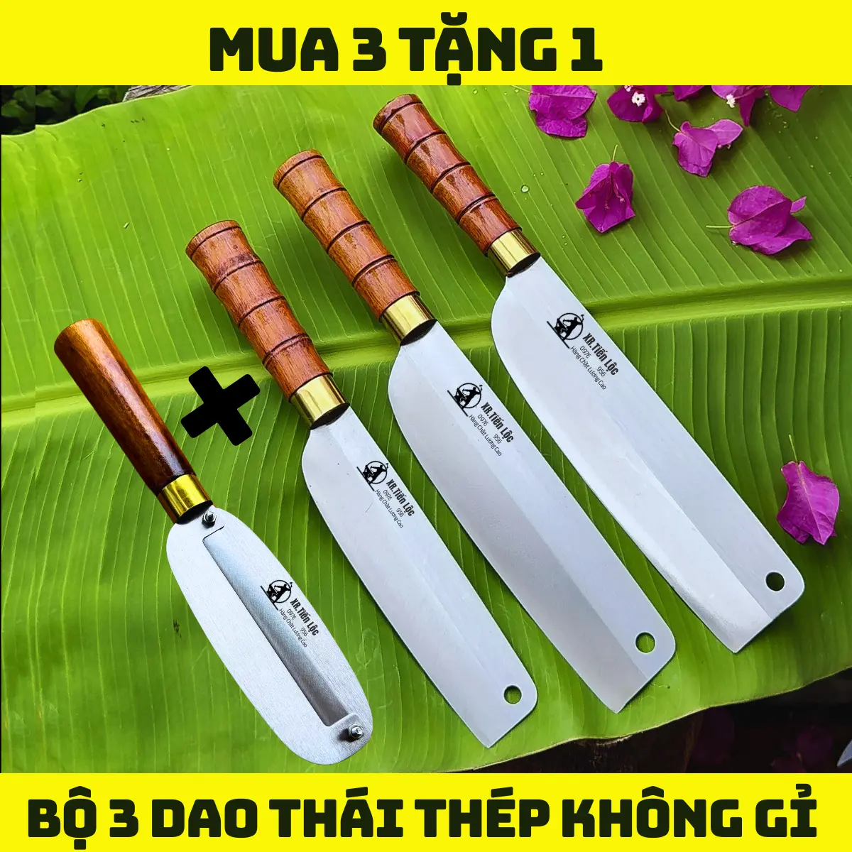 [ MUA 3 TẶNG 1 ]Bộ dao bếp thép trắng kháng rỉ sét cán gỗ muồng rèn thủ công cao cấp