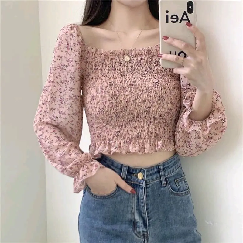 BAJU ATASAN BUNGA SABRINA VINTAGE - GRATIS ONGKIR BISA COD - toko gev PONTIANAK - ALICE 1