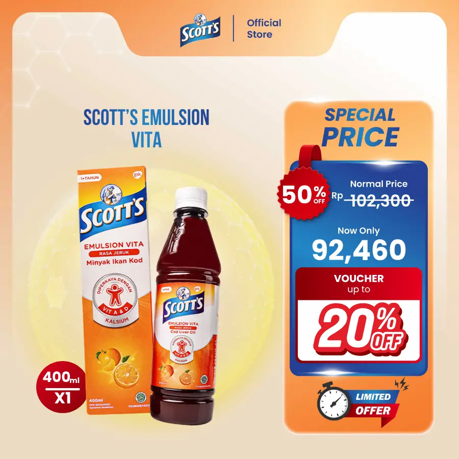 [SPECIAL LIVE] Scott's Emulsion Vita Rasa Jeruk dengan Vitamin A dan D + Kalsium 400ml