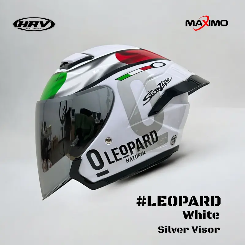 Helm HRV Maximo Motif Leopard Half Face SNI Motocycle Paket Ganteng helmpaket  ganteng visor  iridium helmsni 1
