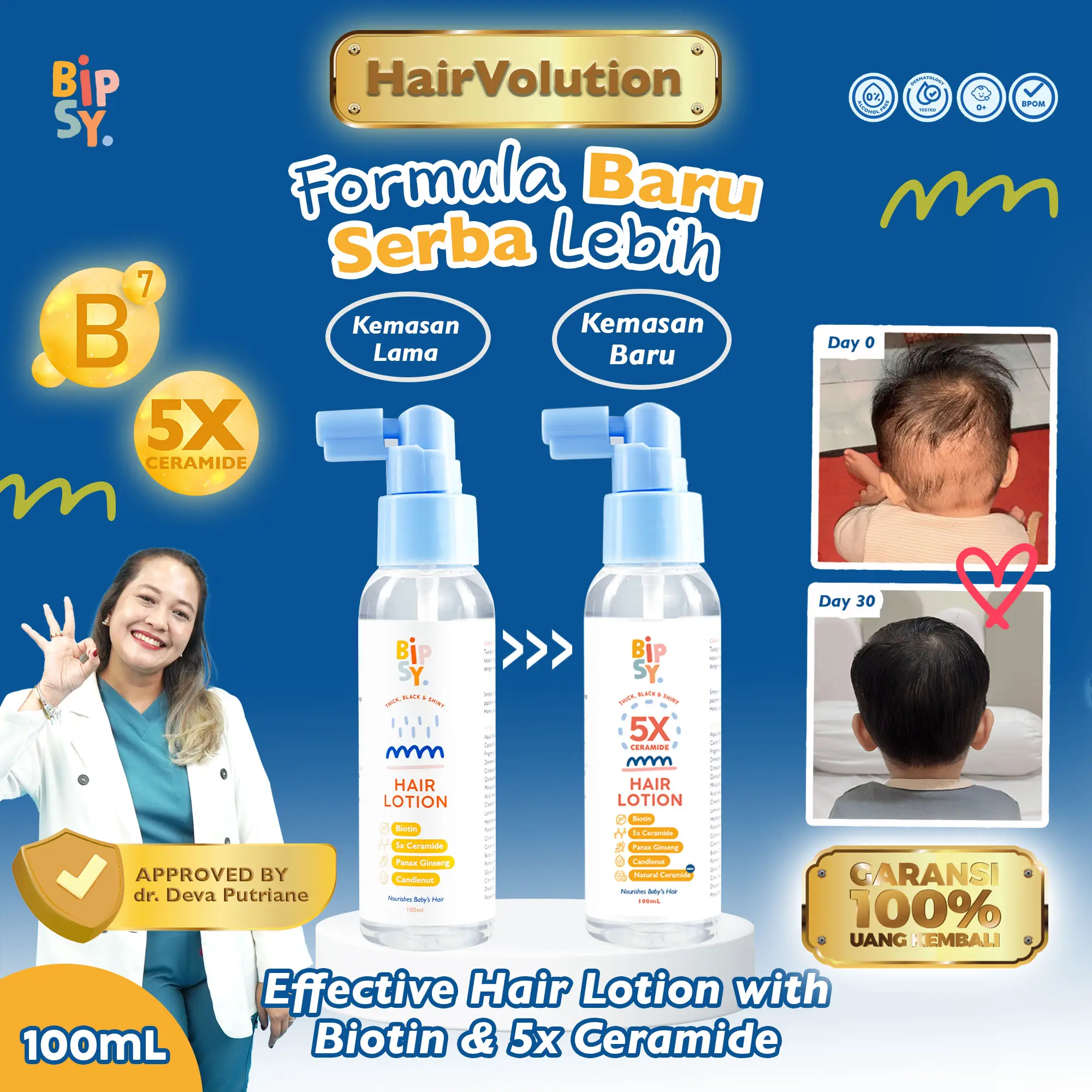 BIPSY HAIR LOTION 5X CERAMIDE 100ml [FREE ONGKIR] - Menutrisi Rambut Bayi - Penumbuh & Penebal Rambut Bayi