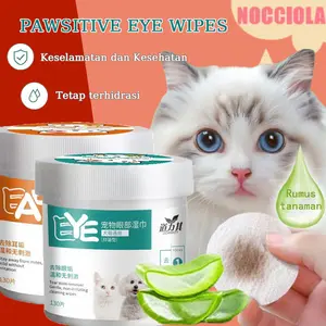 Paket 130 lembar tisu pembersih mata dan telinga anjing dan kucing dengan ekstrak tanaman lidah buaya untuk membersihkan noda air mata dan kotoran telinga yang membandel serta menjaga kebersihan hewan peliharaan