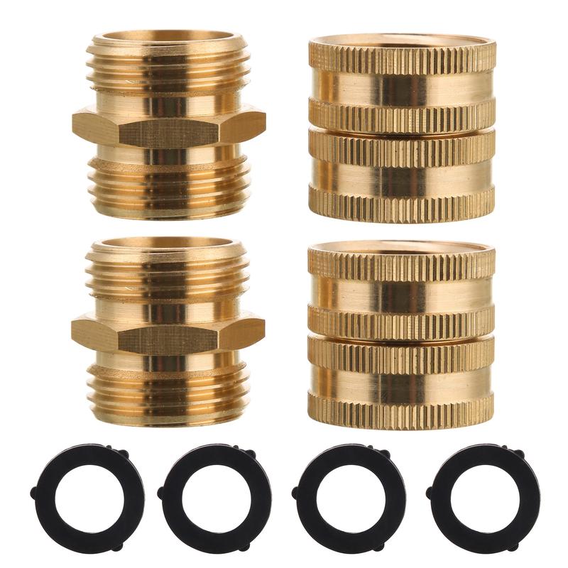 M MINGLE Garden Hose Adapter, Male to Male, Female to Female, 3/4’’ Brass Connector, 4-Pack with Extra 4 Washers 0