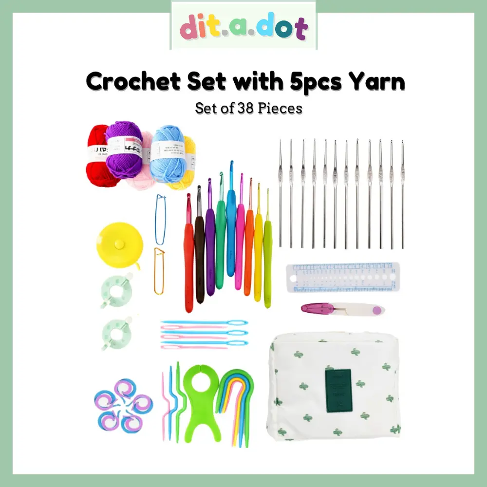 [SG] DitaDot 38pcs Crochet Set with Yarn, Knitting/Weaving Set - DIY Craft Needlework Tools Kit