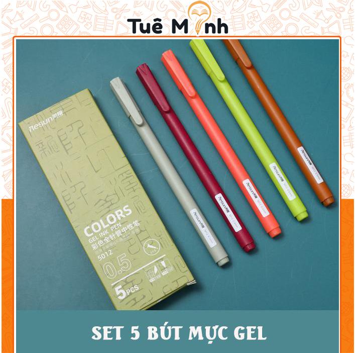 Bộ 5 bút gel màu Macaron Resun nét 0.5mm xinh xắn tiện dụng B17 Cyansnail Xingmai