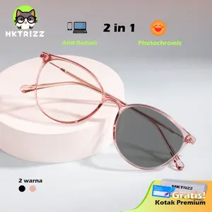 MKTRIZZ Kacamata Photocromic Premium 2 in 1 - Anti Radiasi & Blue Ray Filter, Bingkai Ringan Unisex, Bisa Ganti Lensa Bingkai Ringan Gratis Kotak Premium - Glasses Eyewear -8147