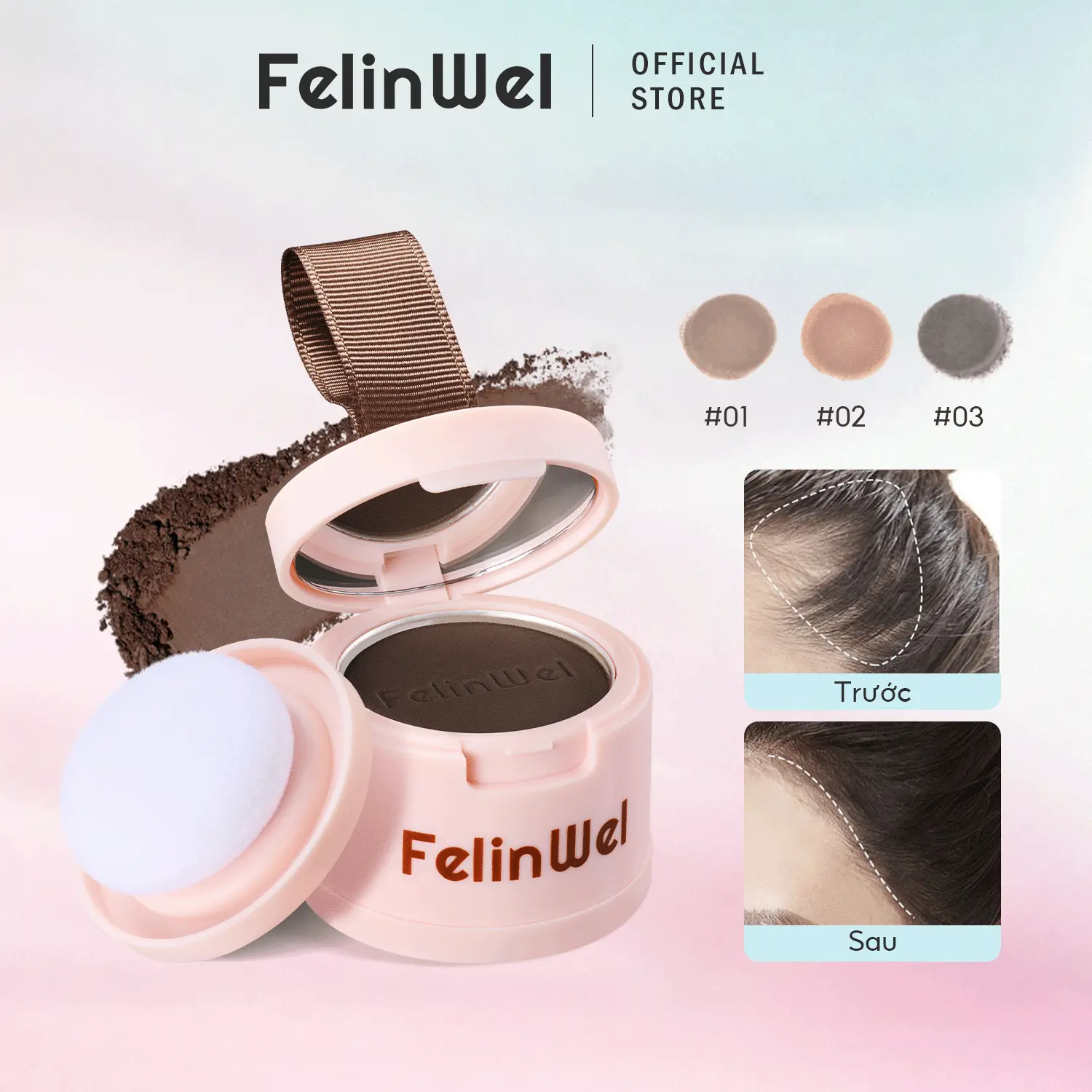 FelinWel - Chấm Hói Tóc, Phấn Che Hói, Phấn Phủ Che Đường Chân Tóc với Gương Và Bông Phấn, Che Phủ Ngay Lập Tức