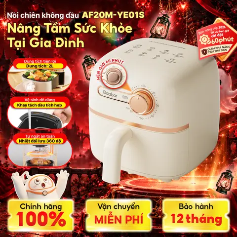 Nồi chiên không dầu Gaabor AF20M-YE01S dung tích 2l công suất 900w nóng nhanh nhỏ gọn xịn xò nấu ăn dùng cho 1 người cooker nướng lò nướng air fryer đa năng bao deal ngan h hang