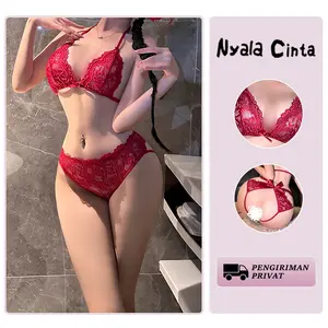 Nyala Cinta Lingerie Set Wanita Bodysuit Renda Semi Transparan Seksi Elegan Gaun Tidur