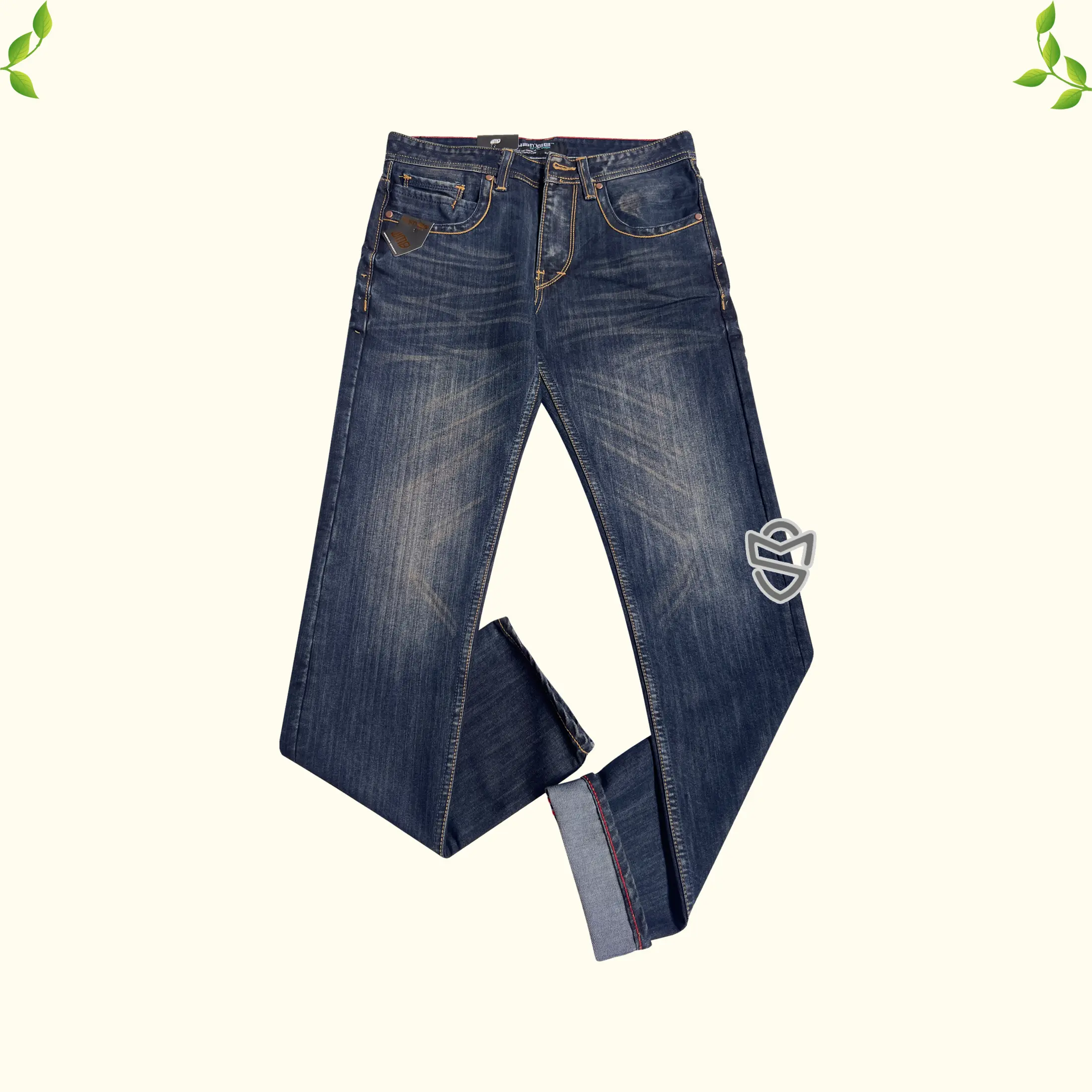 Wambe Celana Jeans Pria Panjang Reguler Fit Denim Retro