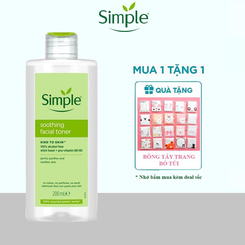 Nước hoa hồng toner Simple 200ml làm dịu da, cấp ẩm Kind to Skin Soothing Facial