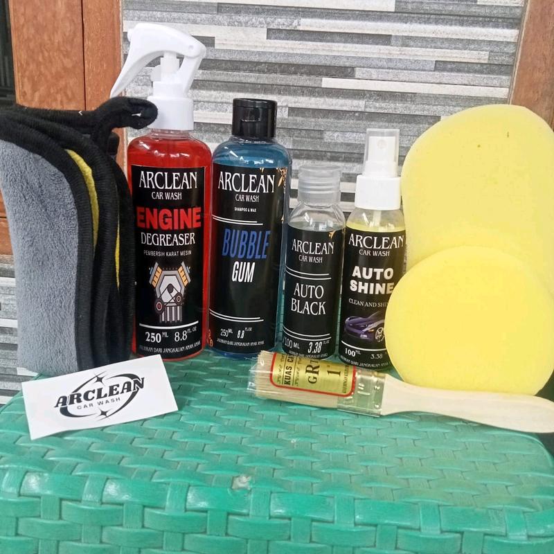 PAKET 6 BOTOL SABUN CUCI KENDARAAN TERLENGKAP BY ARCLEAN CAR WASH Pembersih Penghilang Pengkilap Body Ban Mesin Microfiber 6