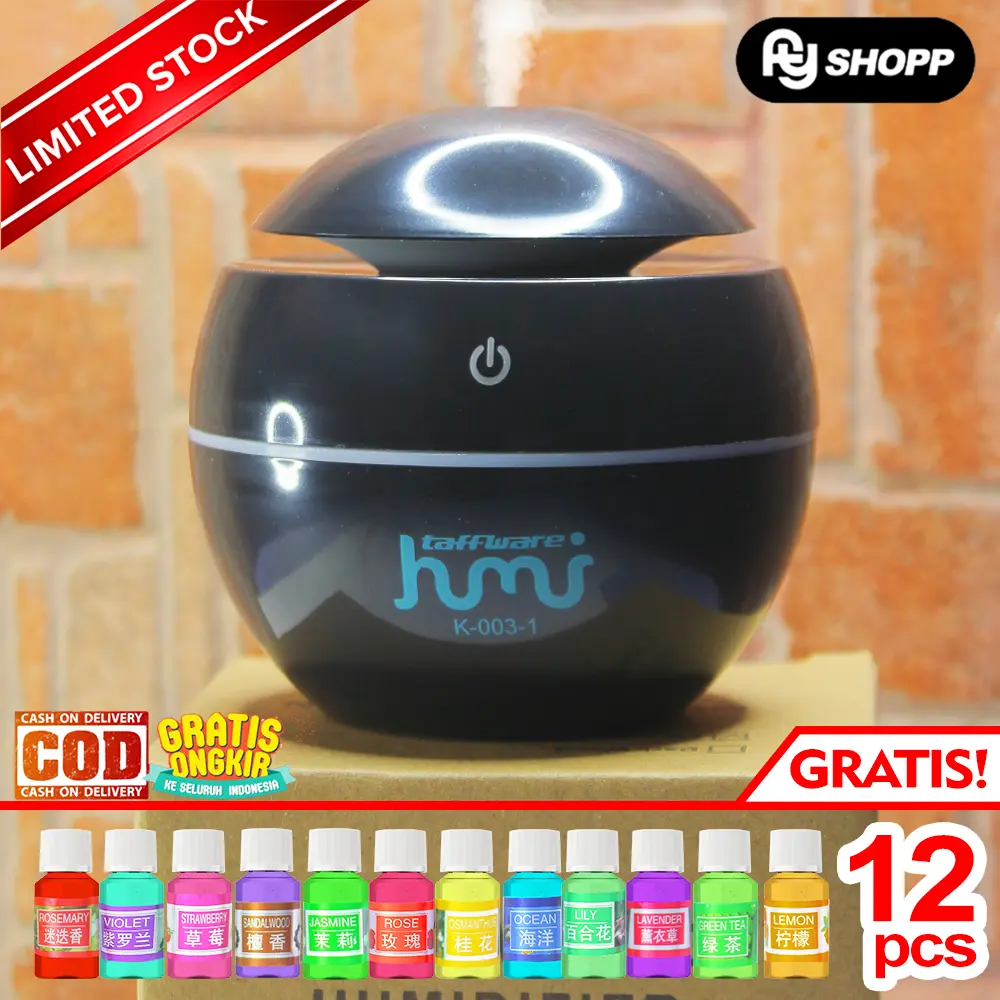 HUMIDIFIER AROMA TERAPI PENGHARUM RUANGAN OTOMATIS - GRATIS 12 ESSENTIAL OIL Diffuser
