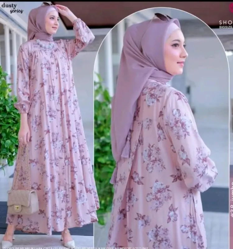 GAMIS SILANG BELAKANG JUMBO BAHAN CRINGKEL ALEVA MOTIF SAKURA FULL KANCING SAMPAI BAWA FREE BROSS MUSLIM WANITA GAUN PESTA KONDANGAN MEWAH DRES SALUR Karet Maxi Syari 4