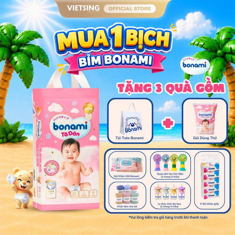 Bỉm Bonami Siêu Thấm Hút Mềm Mại An Toàn Cho Bé Từ 2kg - 35kg Đủ Size NB-4XL
