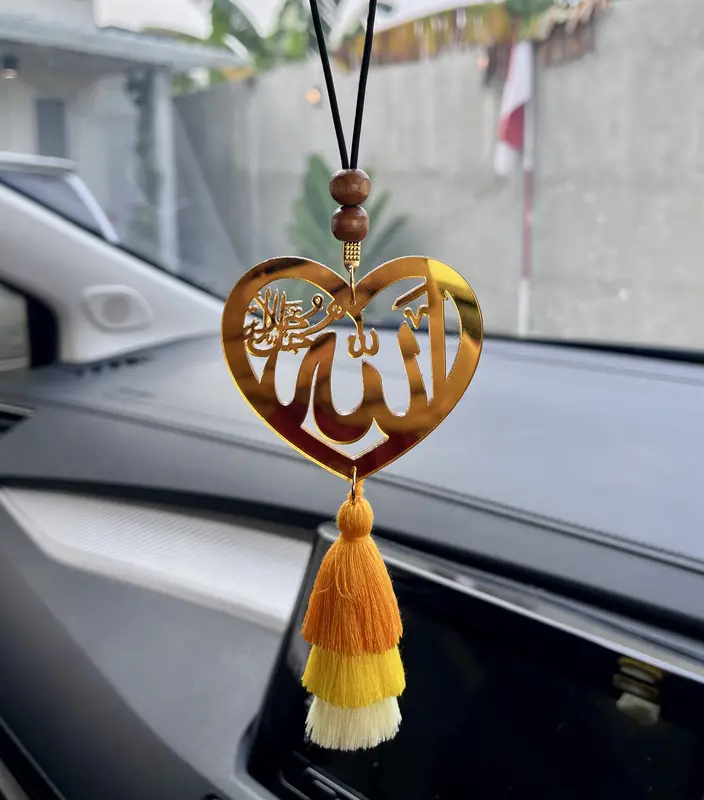 Gantungan Spion Mobil Lafadzh Allah Warna Emas Bolak Balik Tebal 4 mm Ukuran 7 cm buat 1