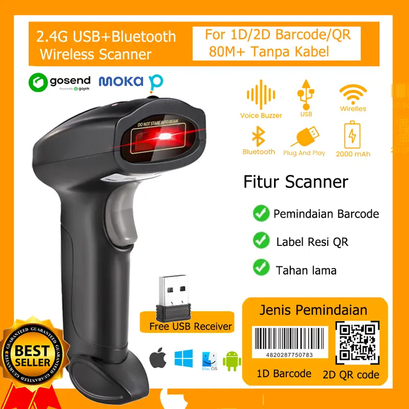 Barcode Scanner 1D & 2D Support Scanner Wireless Bluetooth Cocok - Shop ...