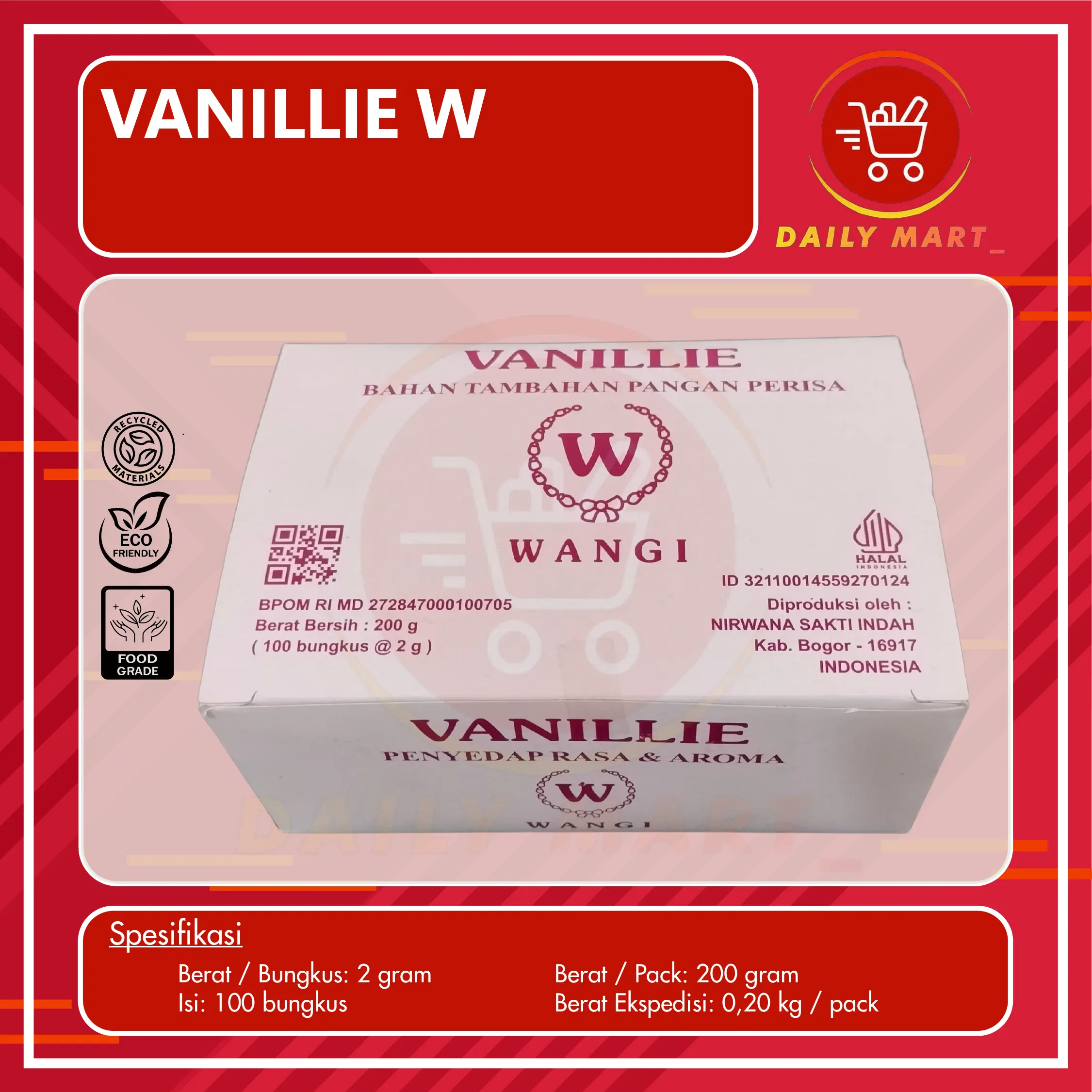 100pcs Vanillie Bubuk 2GR Per Sachet / Vanili Wangi / Vaneli Bubuk / Vanili Bubuk / Vanillie Wangi 2gr 1 Dus Baking Vanilla VanilI