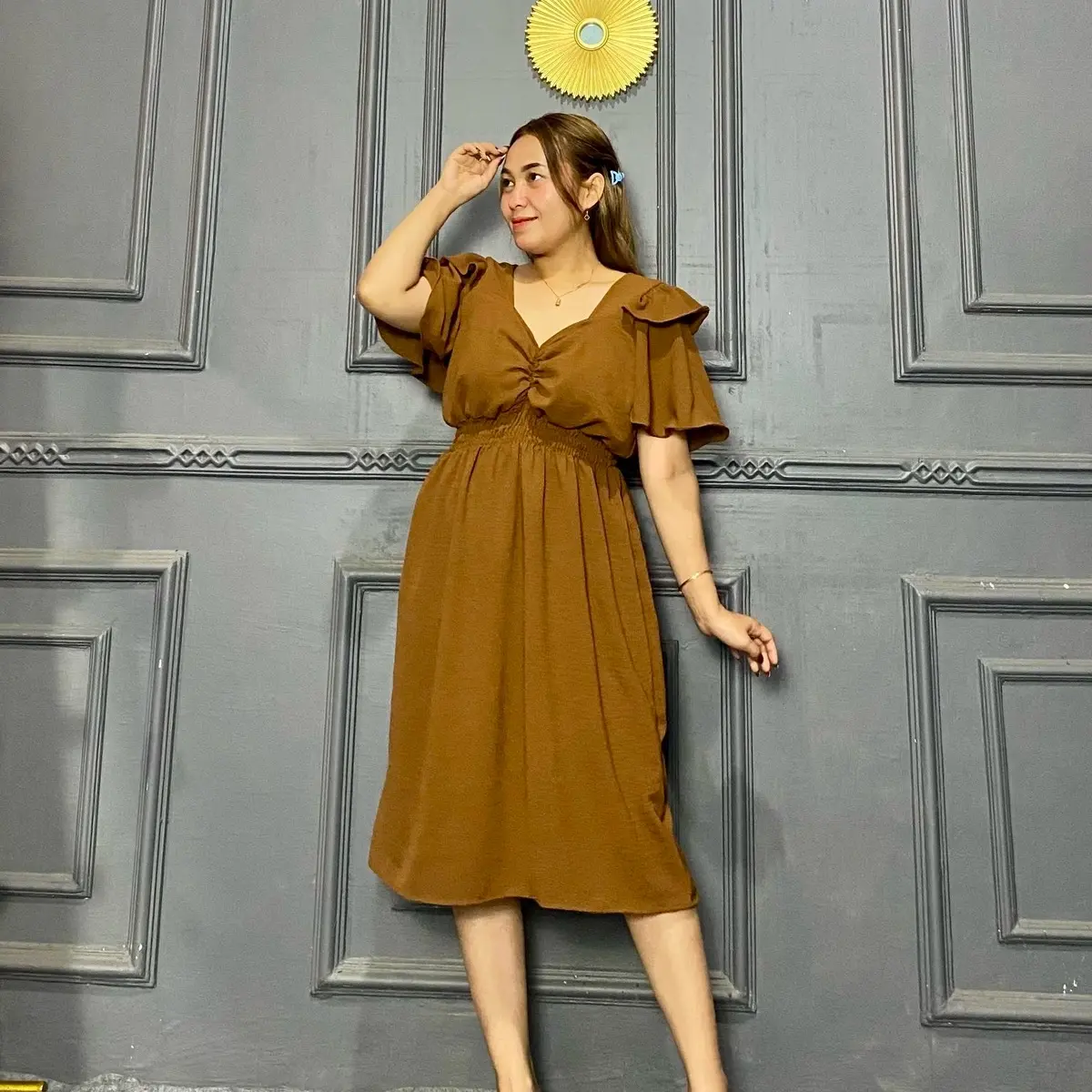 MAUDY DRESS SMOKE SERUT /DRESS WANITA CASUAL DRESS CRINGKEL PREMIUM