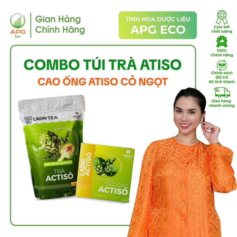 Combo 1 Túi Trà Atiso Gói Zip 100 và 1 Cao Ống Atiso Cỏ Ngọt LADOPHAR hỗ trợ thanh lọc cơ thể