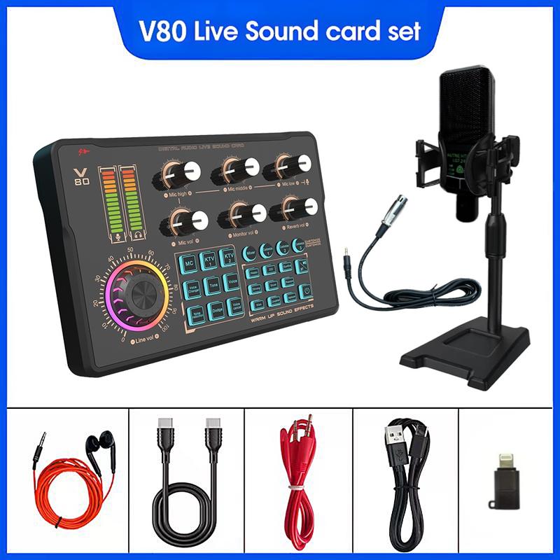 V80 M Soundcard V80 Card âm thanh chuyên nghiệp Bluetooth cho điện thoại và máy tính Tặng kèm tai nghe đầu chuyển đổi i phon