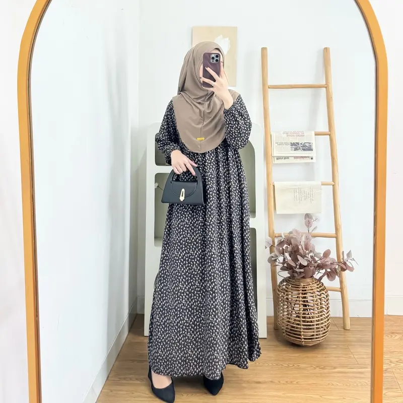 Arsy Midi Dress Set Hijab Gamis Lebaran Rayon Motif 4