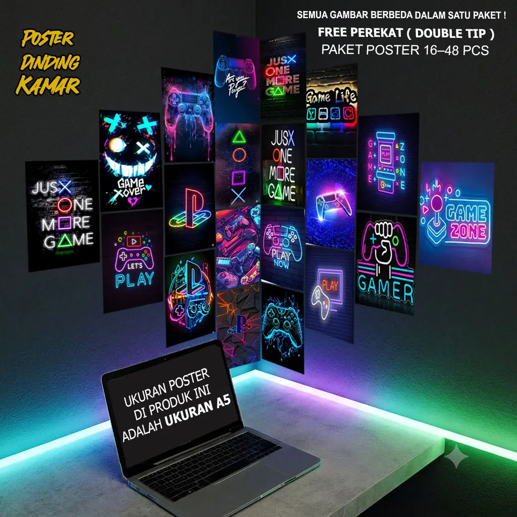 Poster Dinding Kamar Neon Gaming / Poster Kamar Neon gaming / poster kamar / Poster Dinding