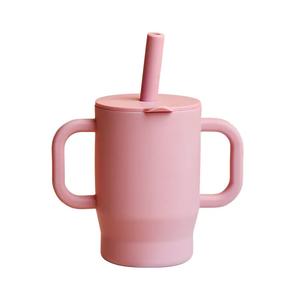 Vaso de agua de silicona de 180ml con tapa y popote, 1 unidad portátil con asas dobles, Vaso para beber para el hogar, oficina y camping al aire libre