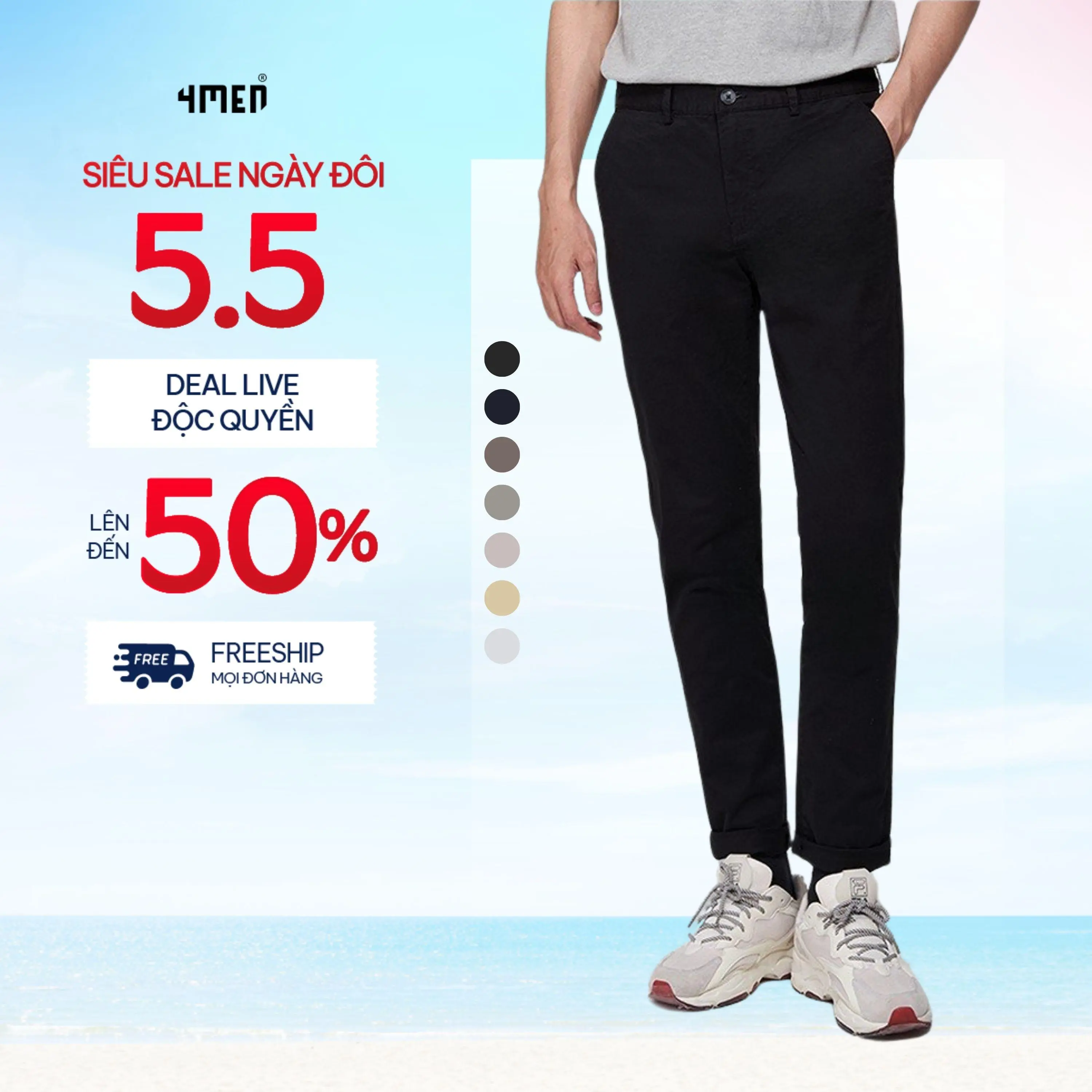 Quần kaki nam trơn form slimfit ôm vừa vặn, tôn dáng 4MEN QK018, vải kaki thun co giãn, mềm mại, thoải mái vận động Menswear Pants Có Túi Đen