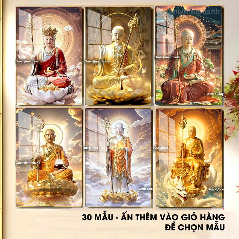[ĐỊA TẠNG VƯƠNG] Tranh gỗ tráng gương phật Gíao dày 13mm - Bo viền vàng cao cấp - Địa tạng Vương - Phật thích ca - Quan âm bồ Tát,... Treo tường phòng thờ, mang lại may mắn bình an hạnh phúc Decor Phòng