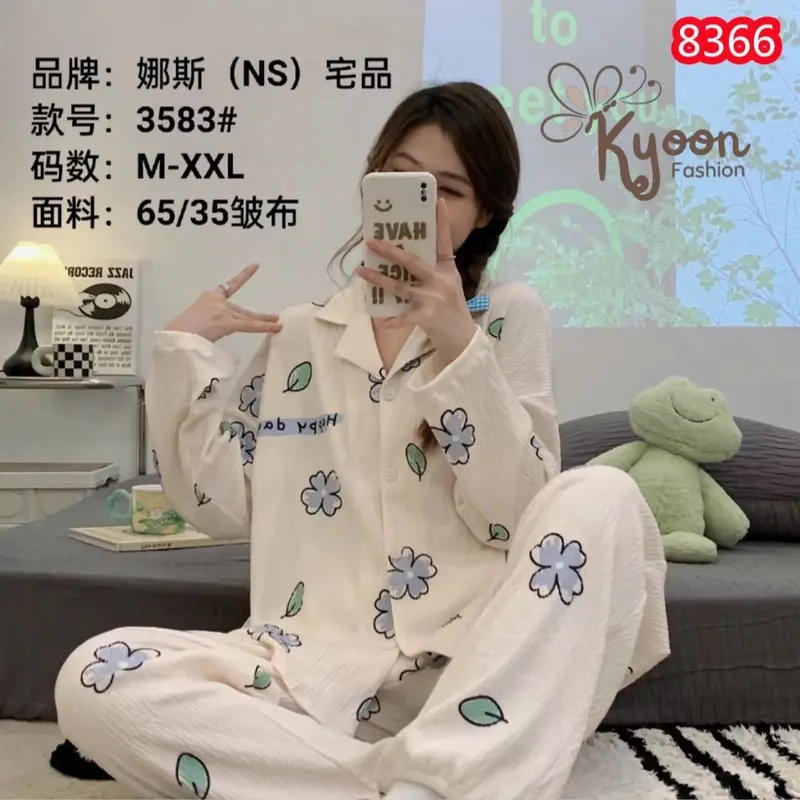 Piyama Set Import Bahan Katun Lembut Motif Nyaman Fit Lengan & Celana Panjang Premium Quality Piyama Wanita 3