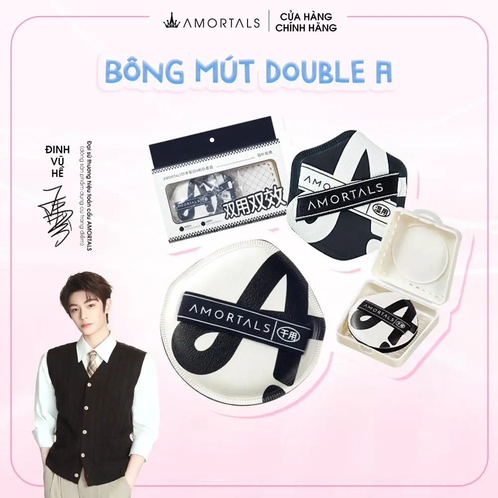 Mút Trang Điểm AA AMORTALS Cao Cấp Tán Kem Nền Cushion Dùng Khô Và Ướt