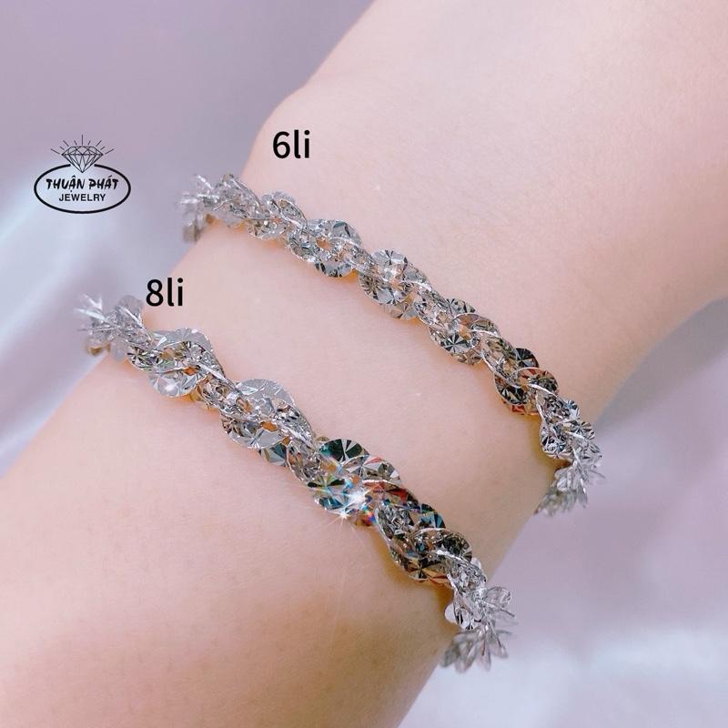 Phụ Kiện Lắc Tay Nữ L070 Xoắn Lá Tròn Đồng Tiền Bản 8Li Và 6Li Đeo Tay Sang Trọng Trang Sức Bạc Ý Xi Bạch Kim - Bạc Thuận Phát