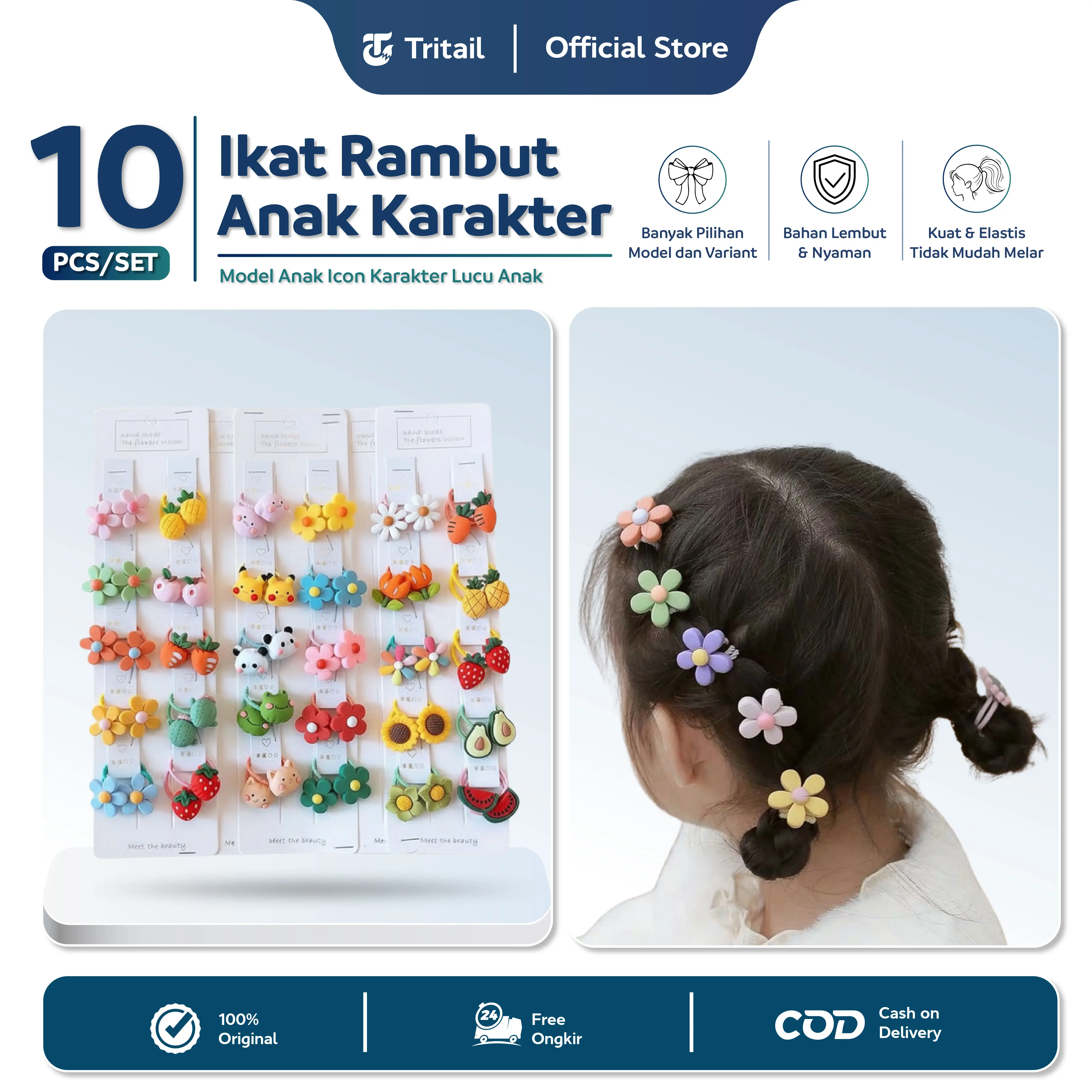 Tritail - 10pcs / Set Ikat Rambut Korea Anak Icon Karakter Lucu Kunciran Rambut Anak Korean Style