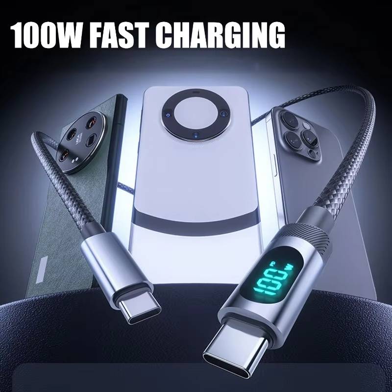 Reabol 100W LED Digital Display Super Fast Charging USB A To Type C Cable for Samsung Xiaomi Huawei