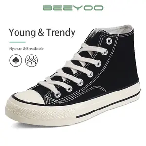 Beeyoo Sepatu Sneakers Wanita Sport Shoes Sepatu Classic Tinggi Sepatu Sekolah Perempuan Sepatu Warior Casual Hitam Karet Putih WK202