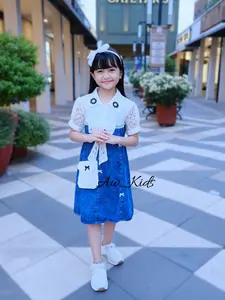 Baju Dress Jeans Anak Perempuan Terbaru Usia 3 Sampai 9 Tahun Fashion Dengan Renda Dan Motif Bunga