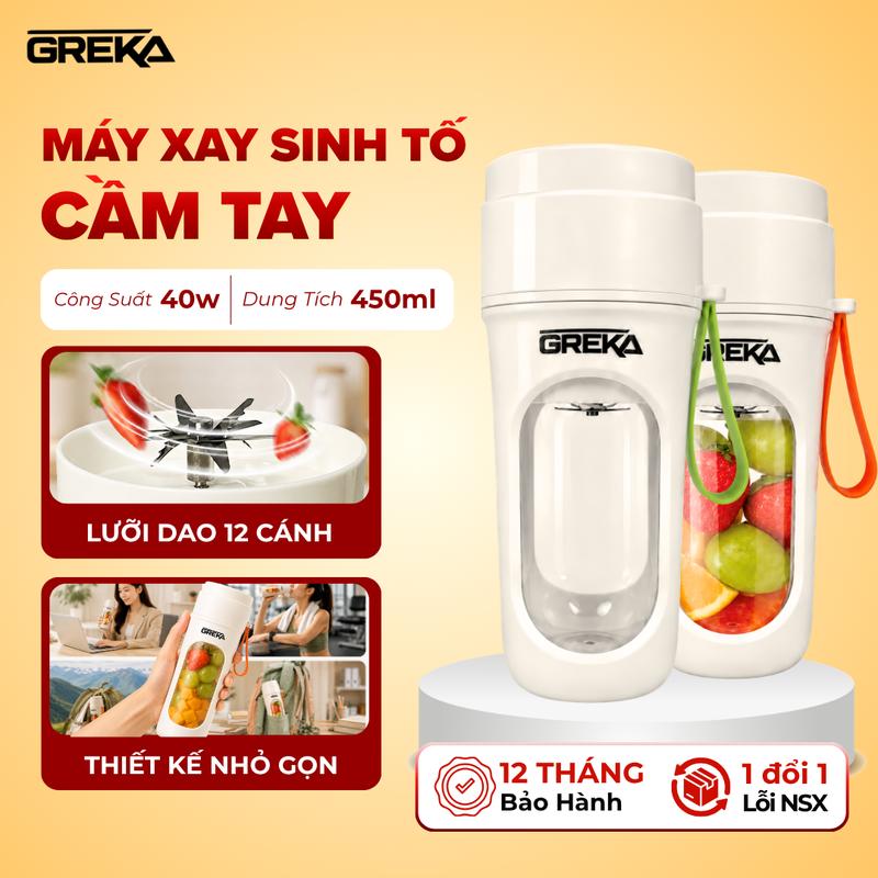 Máy Xay Sinh Tố Cầm Tay Mini GREK VN 12 Lưỡi Dao Xay Đá, Hoa Quả Tiện Lợi - Dùng Pin Sạc Mang Đi Du Lịch, Văn Phòng (BH 12T)