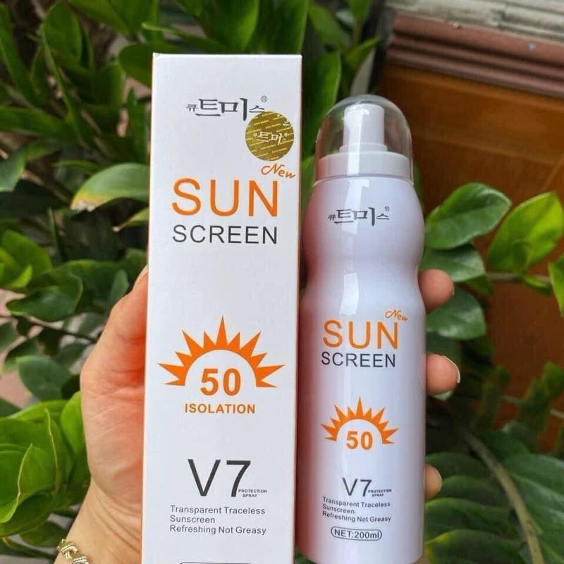 Xịt chống nắng trắng da nâng tone V7  dùng cho da mặt và body SPF50+ dùng để đi chơi, du lịch bảo vệ da tan toàn cho cả nam và nữ 4