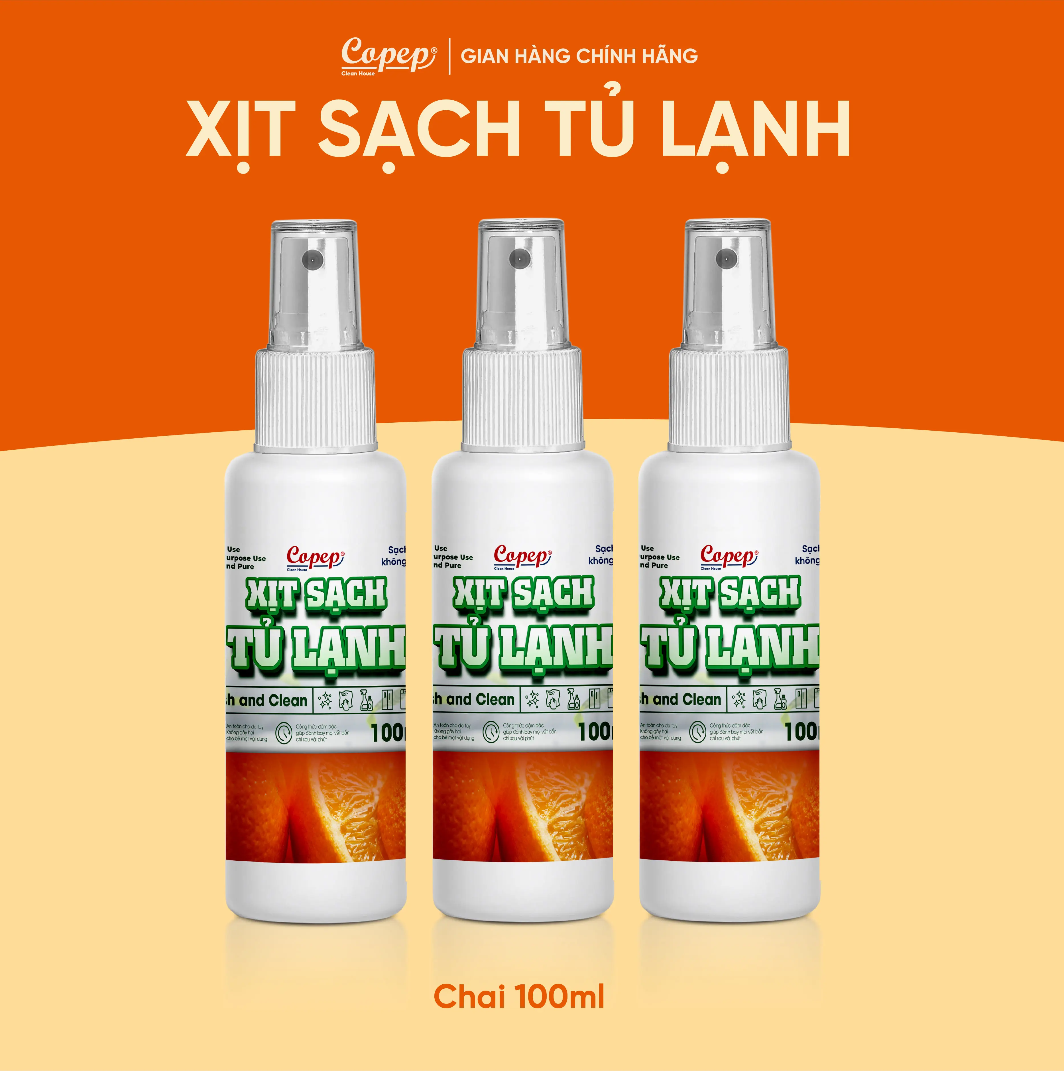 Copep Xịt Sạch TỦ LẠNH Chai 100ml - Loại Bỏ Vết Bẩn Trên Tủ Lạnh & Bếp & Bàn Gỗ - Sản Phẩm Chính Hãng