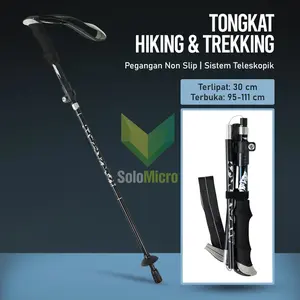 TaffSPORT Tongkat Hiking Trekking Pole 110cm Foldable 30cm - 101 - Black