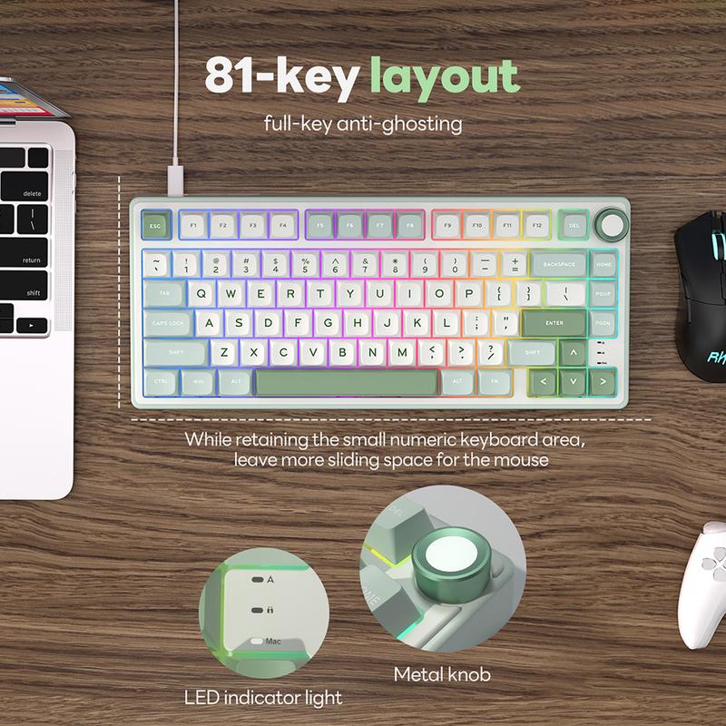 Product Introduction of RK ROYAL KLUDGE R75 Mechanical Keyboard Wired with Volume Knob, r75% TKL Custom Gaming Keyboard Gasket Mount RGB Backlit with Software, Hot Swappable Silver Switch, PBT Keycaps 7