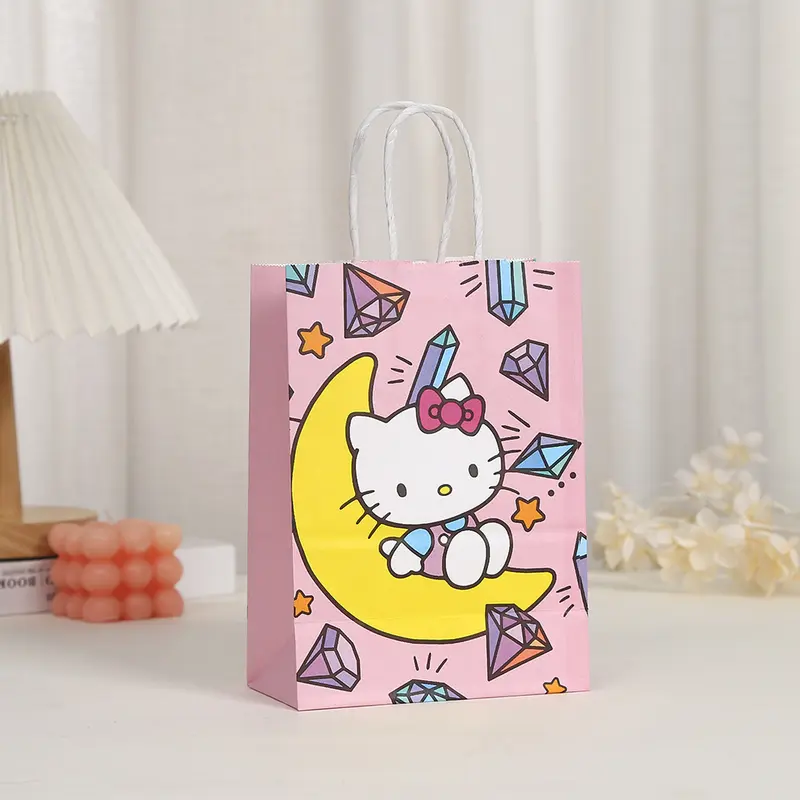 Túi tote giấy Kraft, Sanirio Thiết kế Hello Kitty, Túi quà tặng tiệc sinh nhật Sanirio hoạt hình, có tay cầm, Túi quà lễ hội, Thích hợp cho đồ chơi, [COD] coolpanda7 2