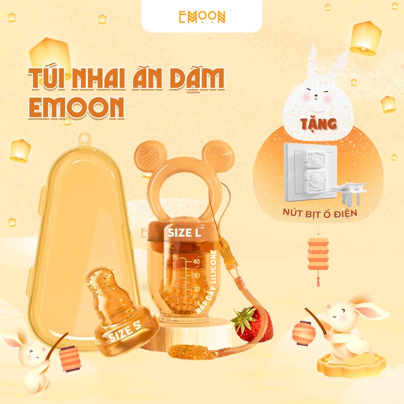 Dụng cụ túi nhai cho bé ăn hoa quả chất liệu silicone Emoon cho bé từ 4 tháng tuổi giúp bé tập nhai an toàn, ngăn ngừa hóc nghẹn