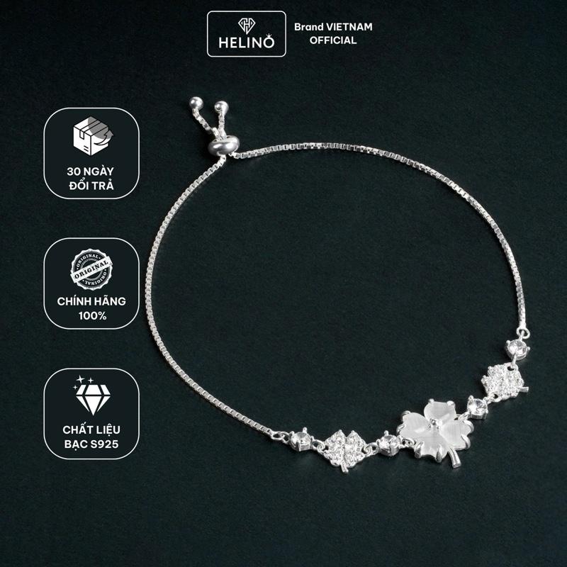  Lắc tay bạc nữ HELINO dây rút cỏ bốn lá mắt mèo V18 