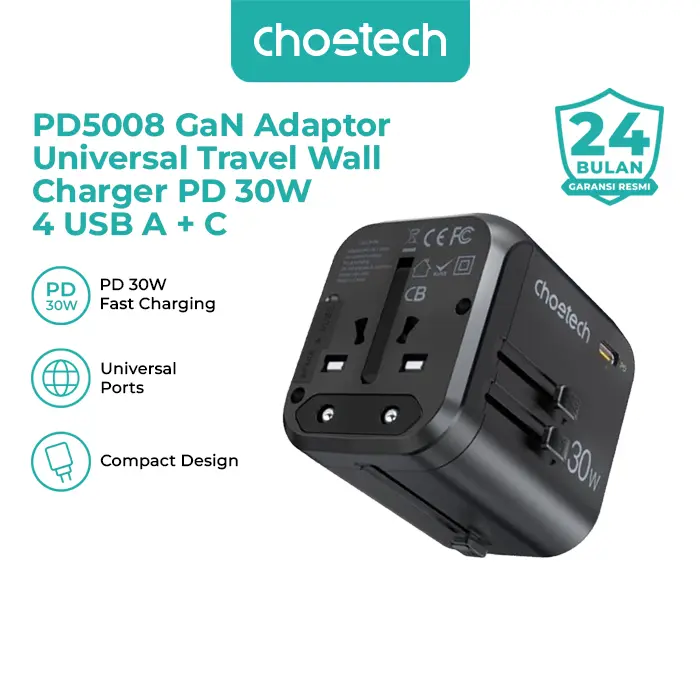Choetech PD5008 Travel Charger Adapter Universal USB A+C 30W Adaptor Wireless