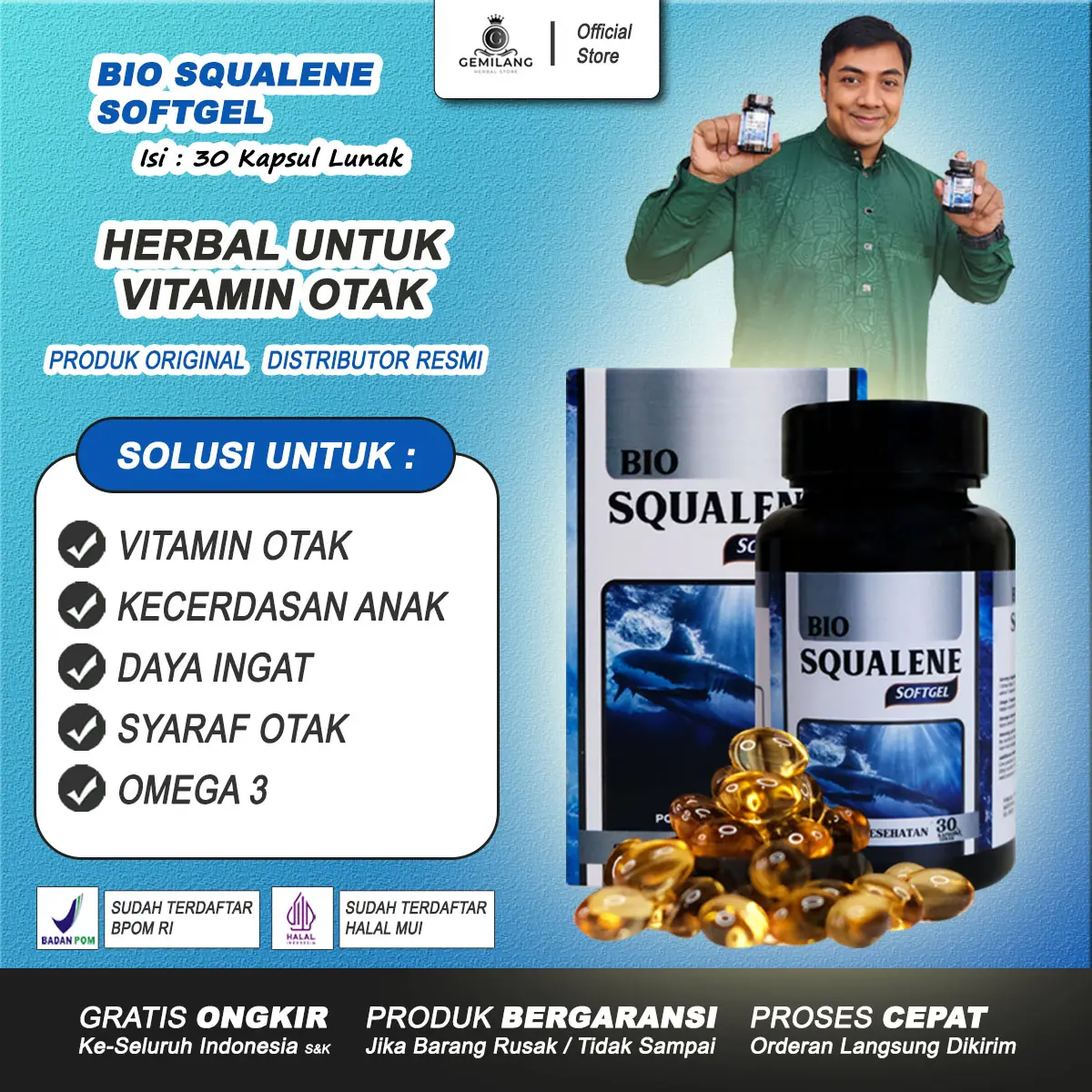 Vitamin Daya Ingat Kecerdasan Anak Biar Pintar Cerdas Minyak Ikan Omega 3 Fish Oil Bio Squalene Original